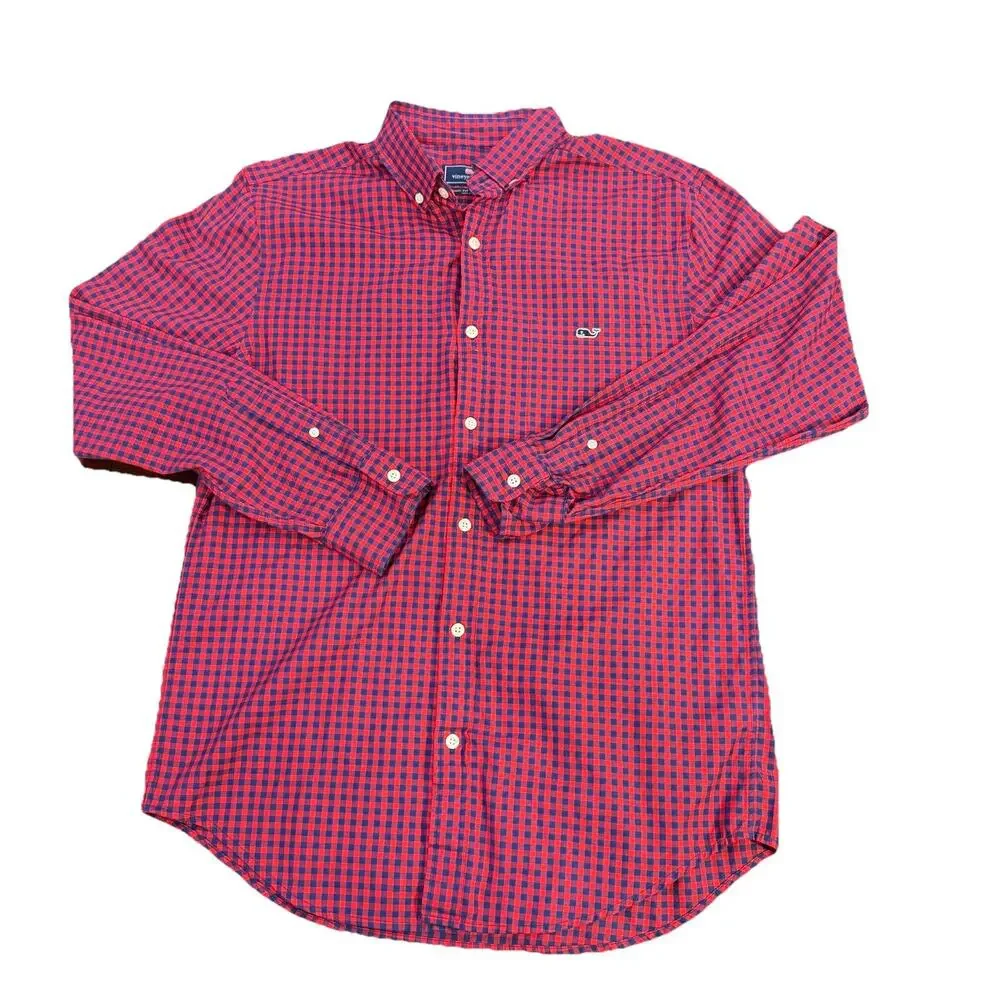 Vineyard Vines Medium Men’s Performance Classic Fit Tucker Red Plaid Shirt - Picture 1 of 13